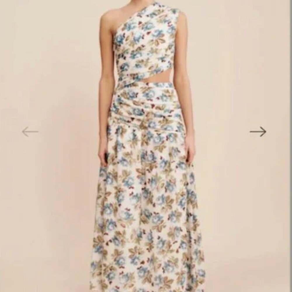 NWT Posse Joslin Asymmetric Printed Cotton-Blend Maxi Dress Color MEADOW sz XXS
